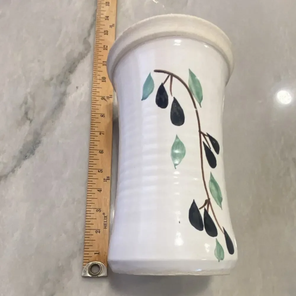 Contemporary Pottery Handmade Hand Painted Pottery Leaf Vase 11 in USA White